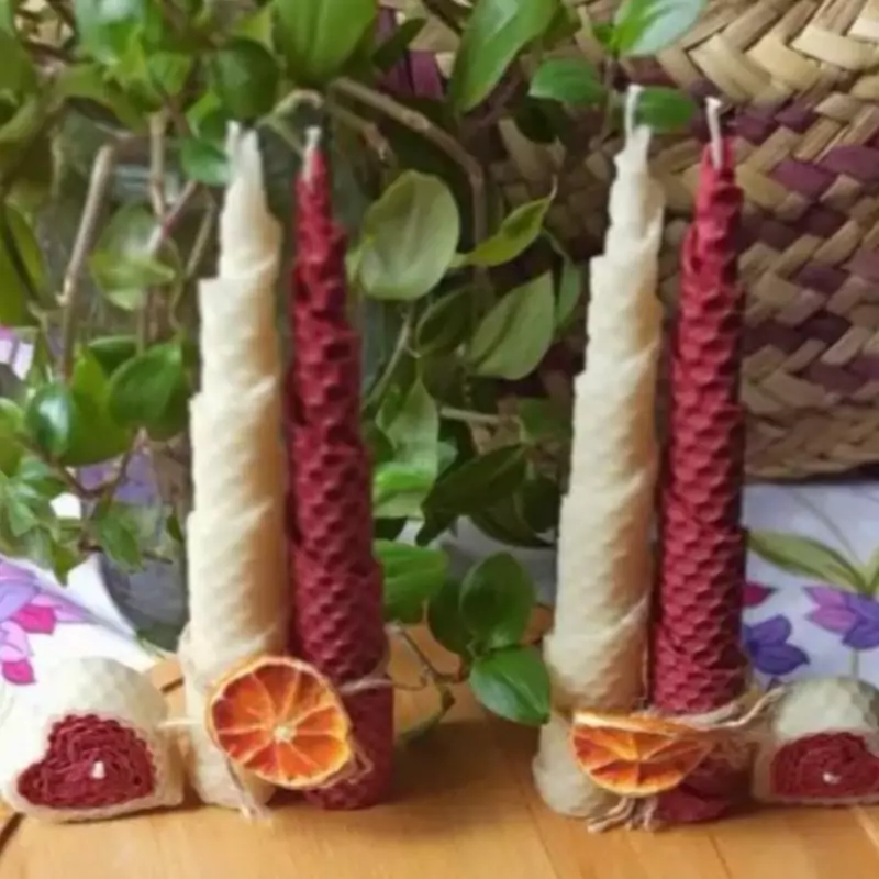 شمع مخروطی موم عسلی(جفت) ارتفاع 18و9 سانت